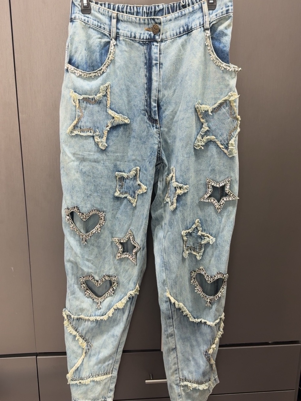 Light Blue Embellished Star & Heart Boyfriend Jeans